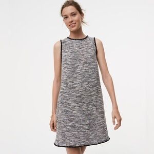 LOFT Womens XXS Black White Tweed Fringe Shift Dress Sleeveless Knee Length 0